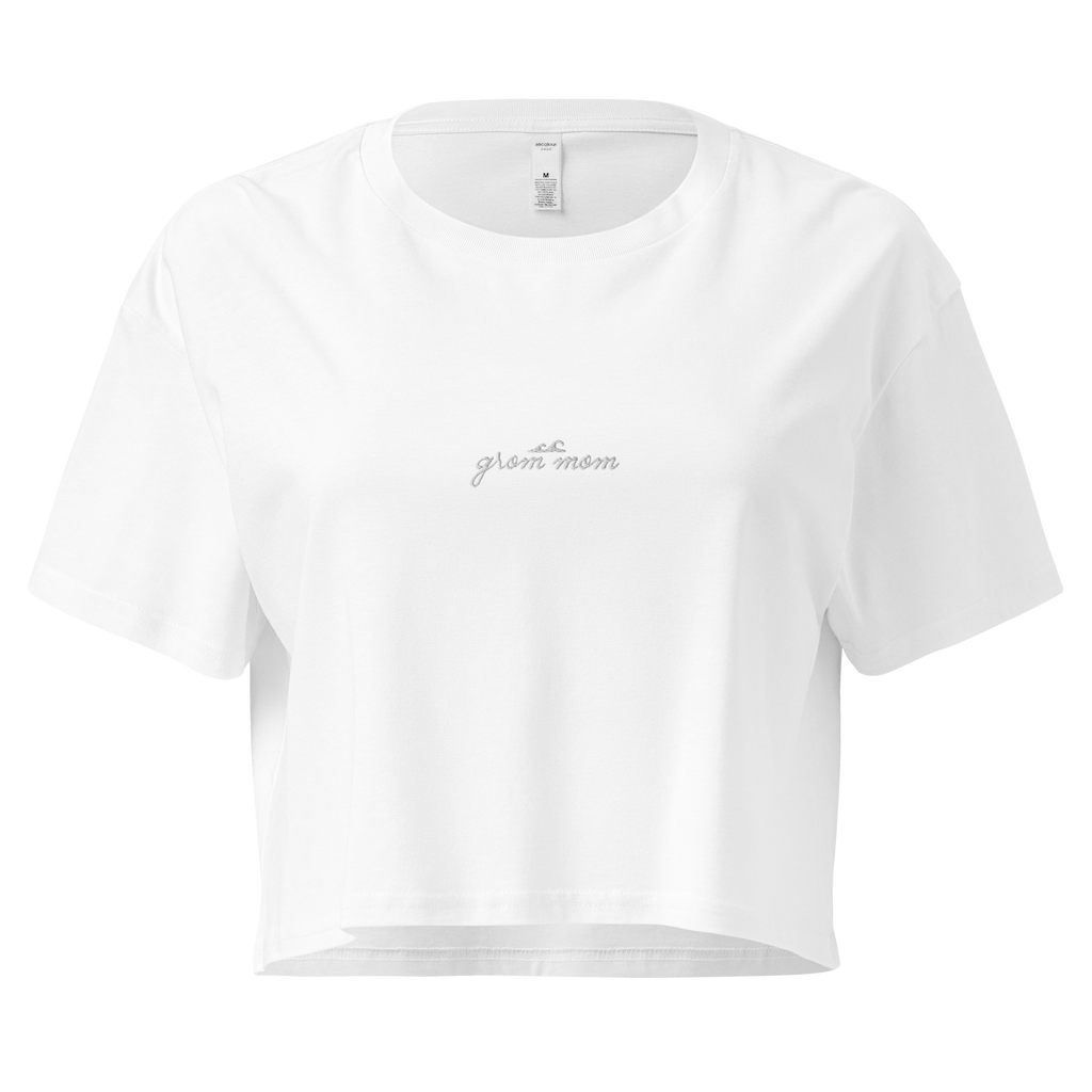 Grom Mom - Embroidered Women’s crop top - White