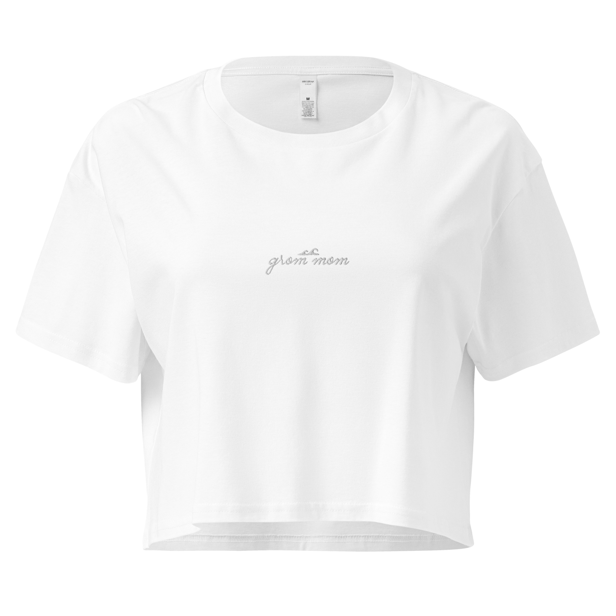 Grom Mom - Embroidered Women’s crop top - White