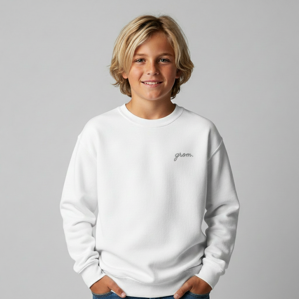 Grom Wave - Embroidered Youth Crewneck Sweatshirt - Slate